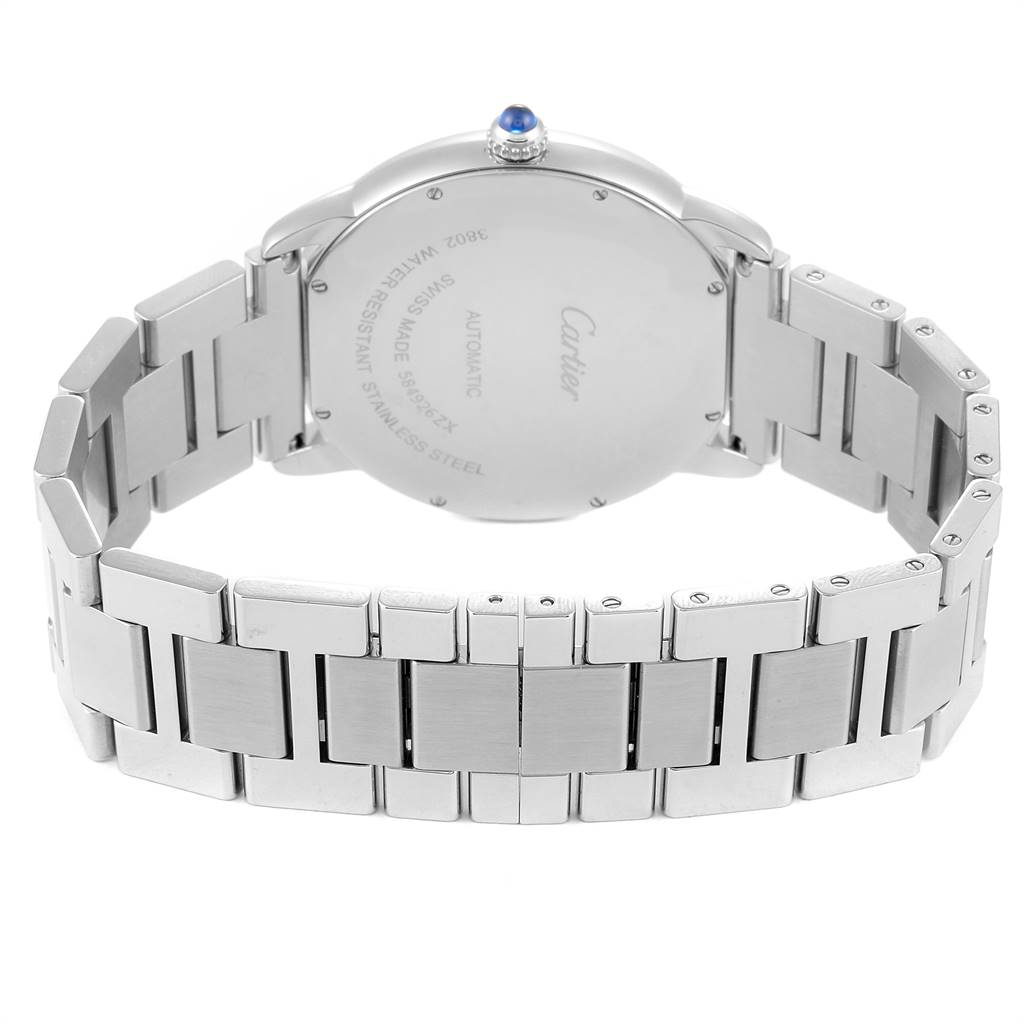 The image shows the back casing and bracelet of the Cartier Ronde W6701011 Men's Stainless Steel Silver Dial W6701011 Men's Stainless Steel Silver Dial watch at a rear angle.