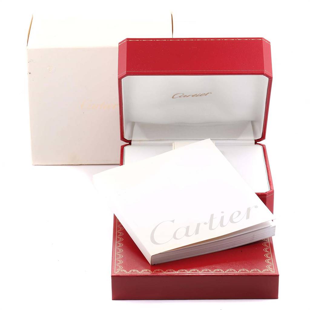 The image shows the packaging and accessories, including the box and booklet, for a Cartier Ronde W6700455 Men's Steel and Gold (two tone) Silver Dial W6700455 Men's Steel and Gold (two tone) Silver Dial watch.