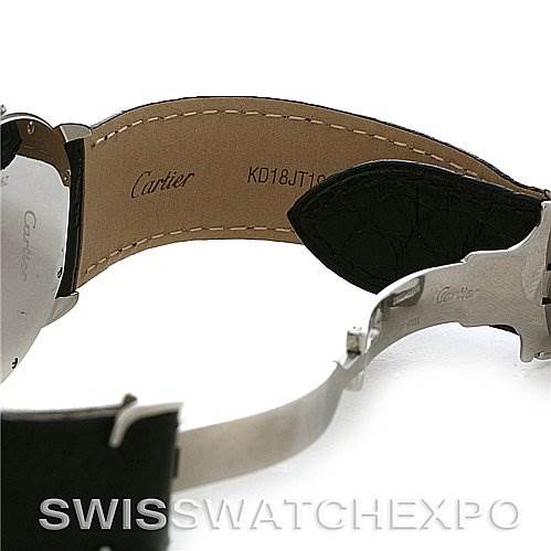 The image shows the inner side of the leather strap and clasp of a Cartier Ronde W6700255 Men's Stainless Steel Silver Dial W6700255 Men's Stainless Steel Silver Dial watch.