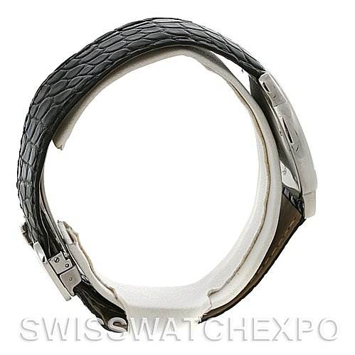 This image shows a side view of the Ronde model by Cartier, focusing on the watch strap and buckle.