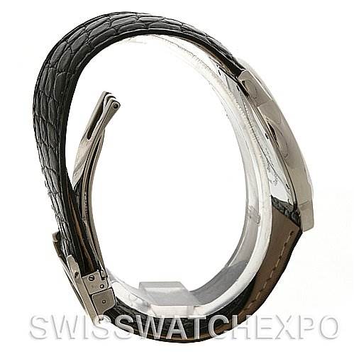 The image shows a side profile view of the Cartier Ronde W6700255 Men's Stainless Steel Silver Dial W6700255 Men's Stainless Steel Silver Dial watch, highlighting its case, crown, and leather strap.