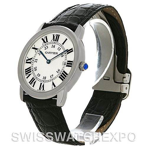 Cartier Ronde Solo Steel Black Leather Mens Watch W6700255 SwissWatchExpo