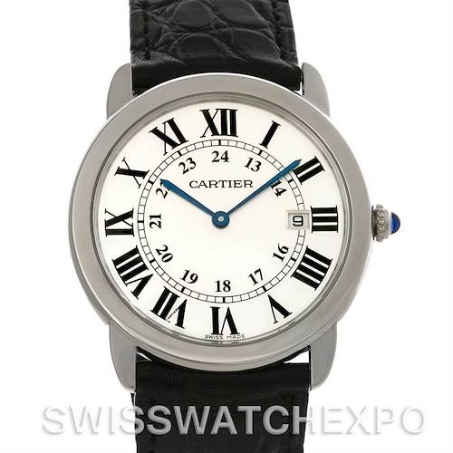 Photo of Cartier Ronde Solo Steel Black Leather Mens Watch W6700255