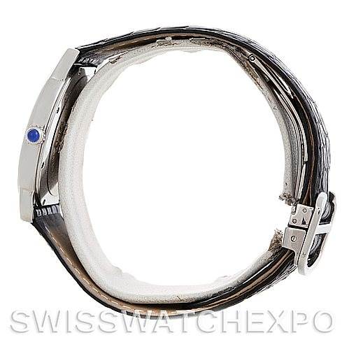 The image shows a side profile of the Cartier Ronde W6700255 Men
s Stainless Steel Silver Dial W6700255 Men
s Stainless Steel Silver Dial model watch, highlighting the case, crown, and strap.