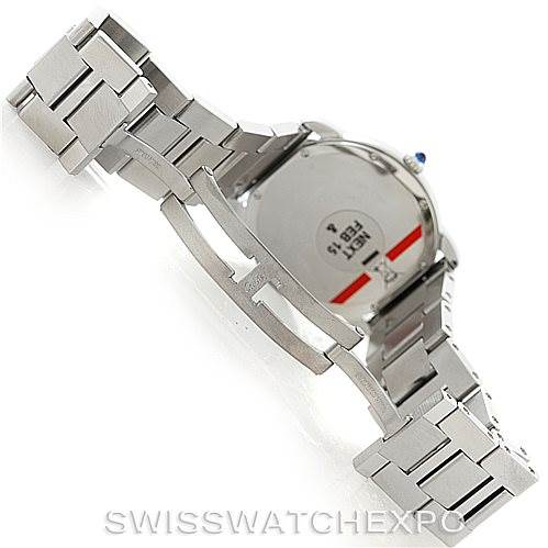 This image shows the backside and stainless steel bracelet of a Cartier Ronde W6701005 Men's Stainless Steel Silver Dial W6701005 Men's Stainless Steel Silver Dial watch.