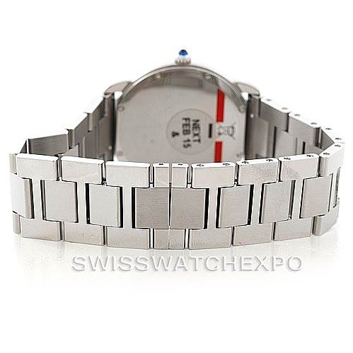 The image shows the back of the Cartier Ronde W6701005 Men's Stainless Steel Silver Dial W6701005 Men's Stainless Steel Silver Dial watch, focusing on its stainless steel bracelet and clasp.