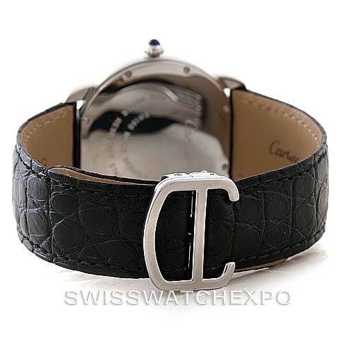 This image shows the back of a Cartier Ronde W6700255 Men's Stainless Steel Silver Dial W6700255 Men's Stainless Steel Silver Dial watch, focusing on the clasp and strap.