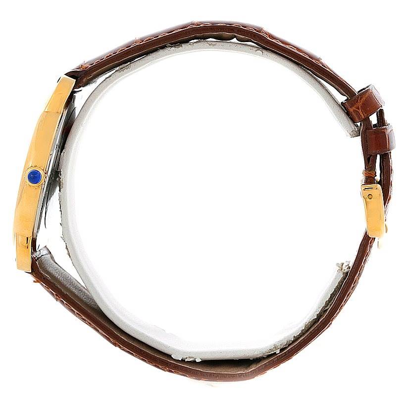 The image shows a side view of a Cartier Ronde W6700455 Men's Steel and Gold (two tone) Silver Dial W6700455 Men's Steel and Gold (two tone) Silver Dial model watch, featuring the leather strap and crown.