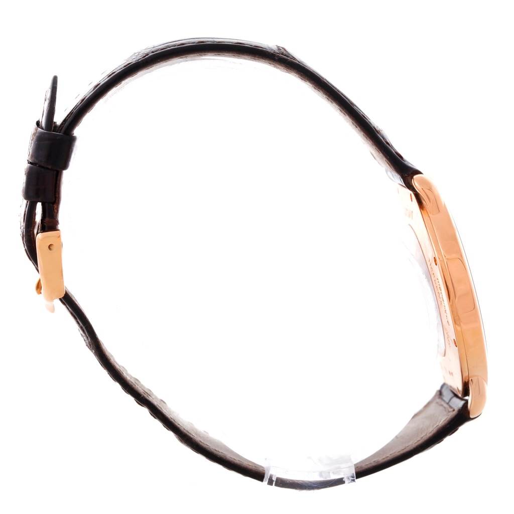 The image shows a Cartier Ronde W6800251 Men
s Rose Gold Silver Dial W6800251 Men
s Rose Gold Silver Dial model watch from a side profile, highlighting the strap and case.