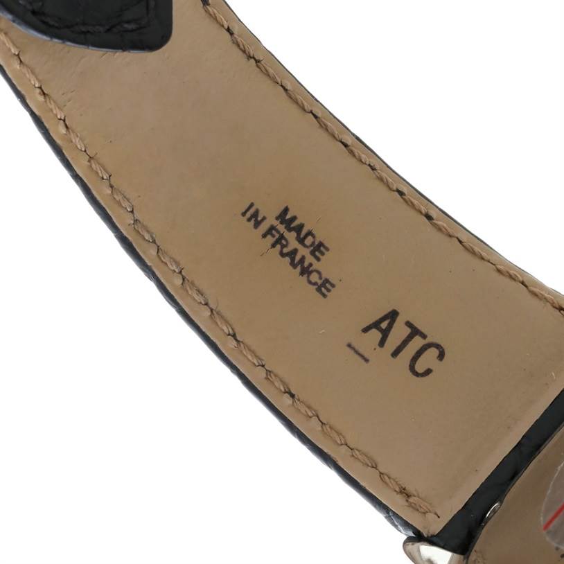 This image shows a close-up of the inside leather strap of a Cartier Ronde W6701010 Men
s Stainless Steel Silver Dial W6701010 Men
s Stainless Steel Silver Dial watch, displaying "Made in France."