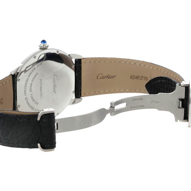 The image shows the back, strap, and buckle of a Cartier Ronde W6701010 Men's Stainless Steel Silver Dial W6701010 Men's Stainless Steel Silver Dial watch.