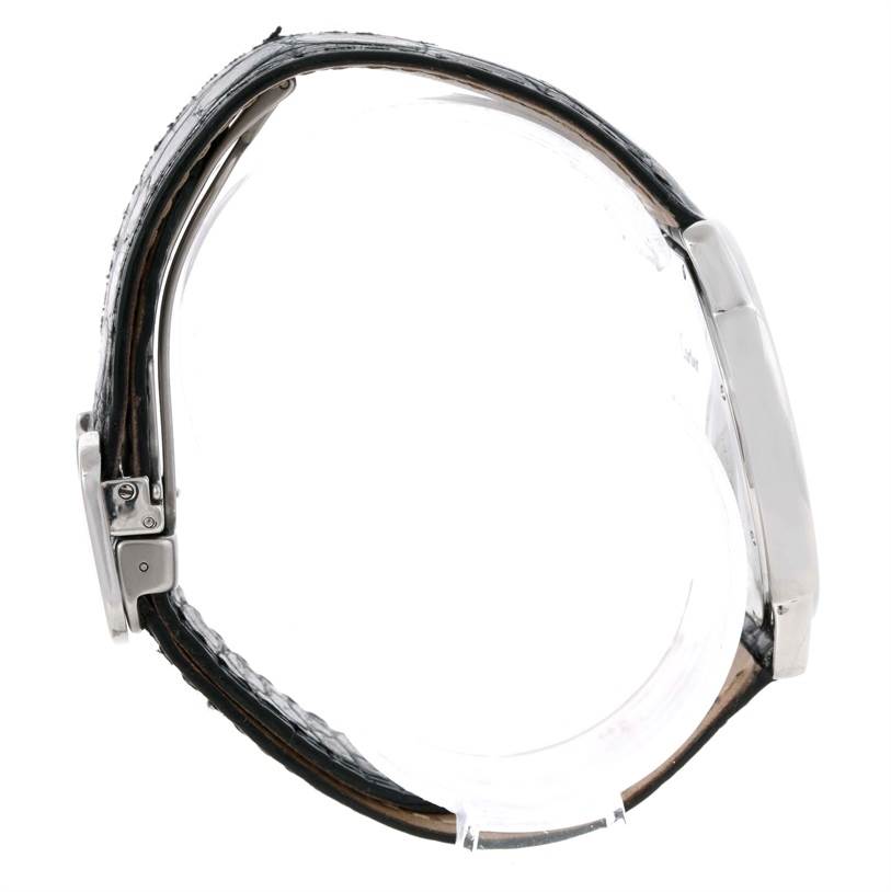 The image shows a Cartier Ronde W6700255 Stainless Steel Silver Dial W6700255 Stainless Steel Silver Dial model watch from a side profile, highlighting the case and the strap.