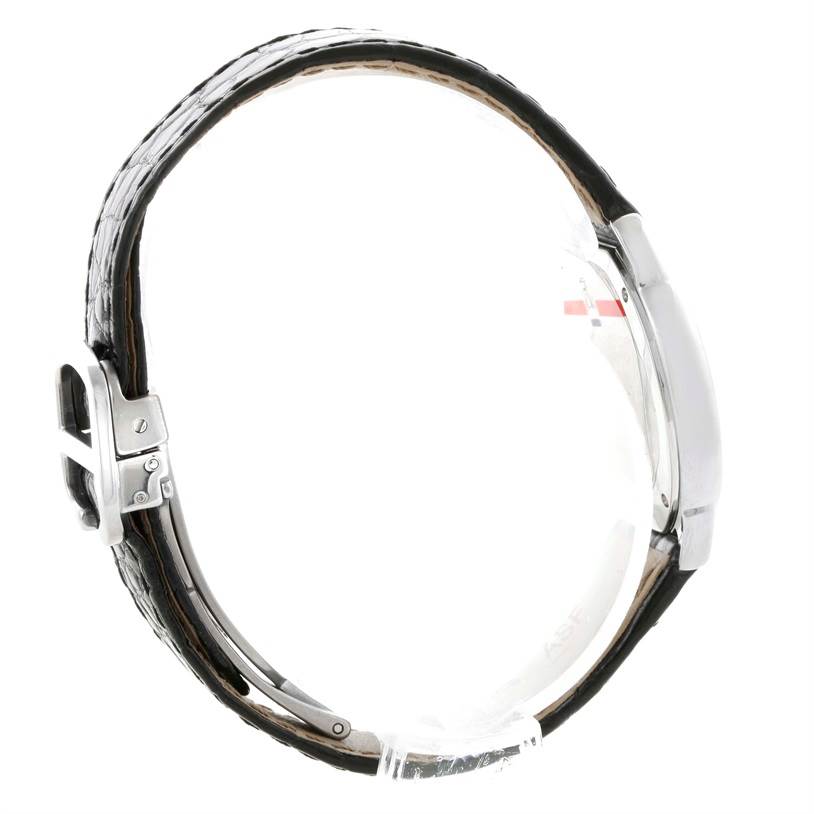 The image shows a side view of a Cartier Ronde W6700155 Women
s Stainless Steel Silver Dial W6700155 Women
s Stainless Steel Silver Dial model watch, highlighting the strap, buckle, and watch case.