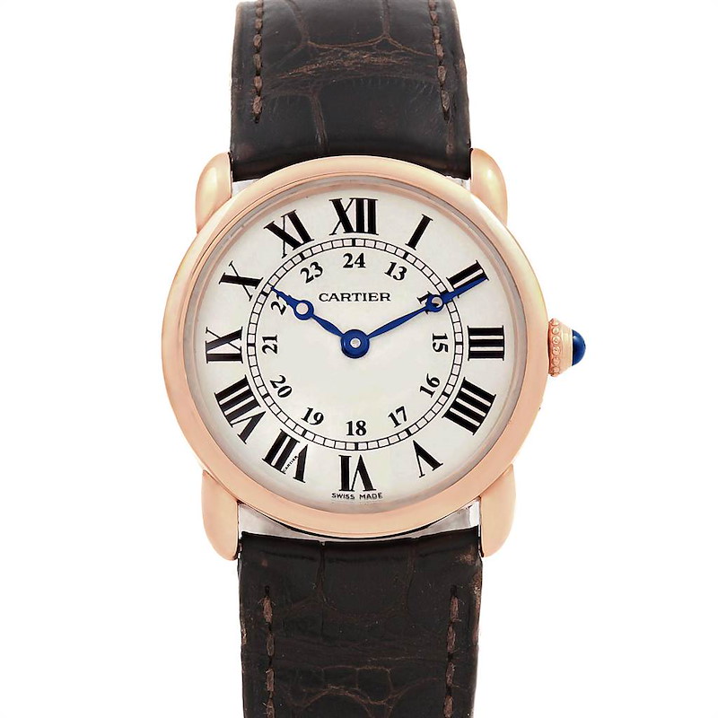 Cartier Ronde Louis Rose Gold Brown Strap Ladies Watch W6800151 SwissWatchExpo
