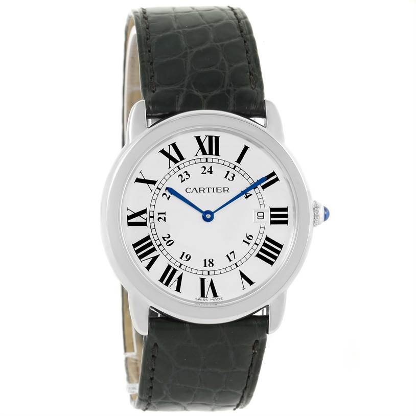 Cartier Ronde Solo Large Steel Black Leather Watch W6700255 Box Papers ...