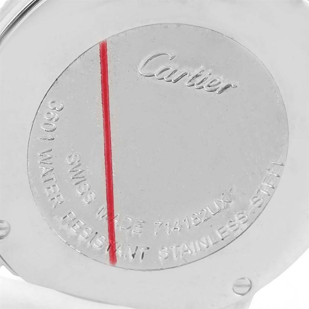 This is an image of the back case of a Ronde model by Cartier, showing the brand engraving and specifications.