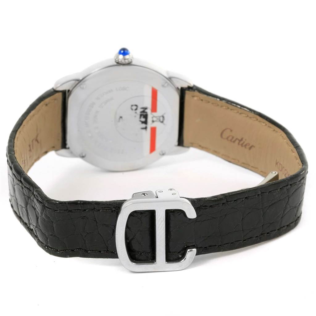 The image shows the back of a Cartier Ronde W6700155 Women's Stainless Steel Silver Dial W6700155 Women's Stainless Steel Silver Dial watch, featuring the case back, strap, and buckle.