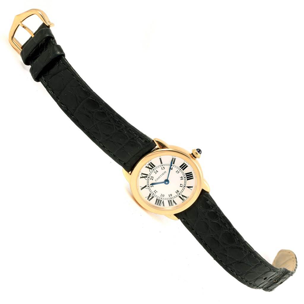 The image shows a Cartier Ronde W6700355 Women
s Steel and Gold (two tone) Silver Dial W6700355 Women
s Steel and Gold (two tone) Silver Dial model watch angled diagonally, showcasing the full strap and round dial.