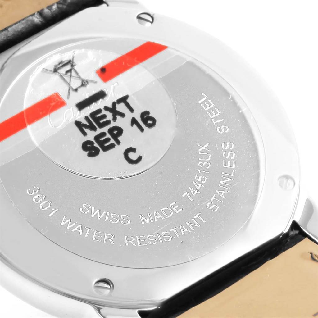 This image shows the back case of a Cartier Ronde W6700155 Women's Stainless Steel Silver Dial W6700155 Women's Stainless Steel Silver Dial watch, highlighting engravings and markings.