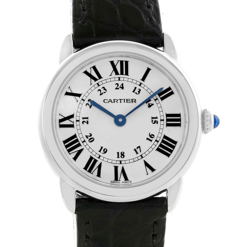 Cartier Ronde Solo Silver Dial Black Strap Steel Ladies Watch W6700155 SwissWatchExpo