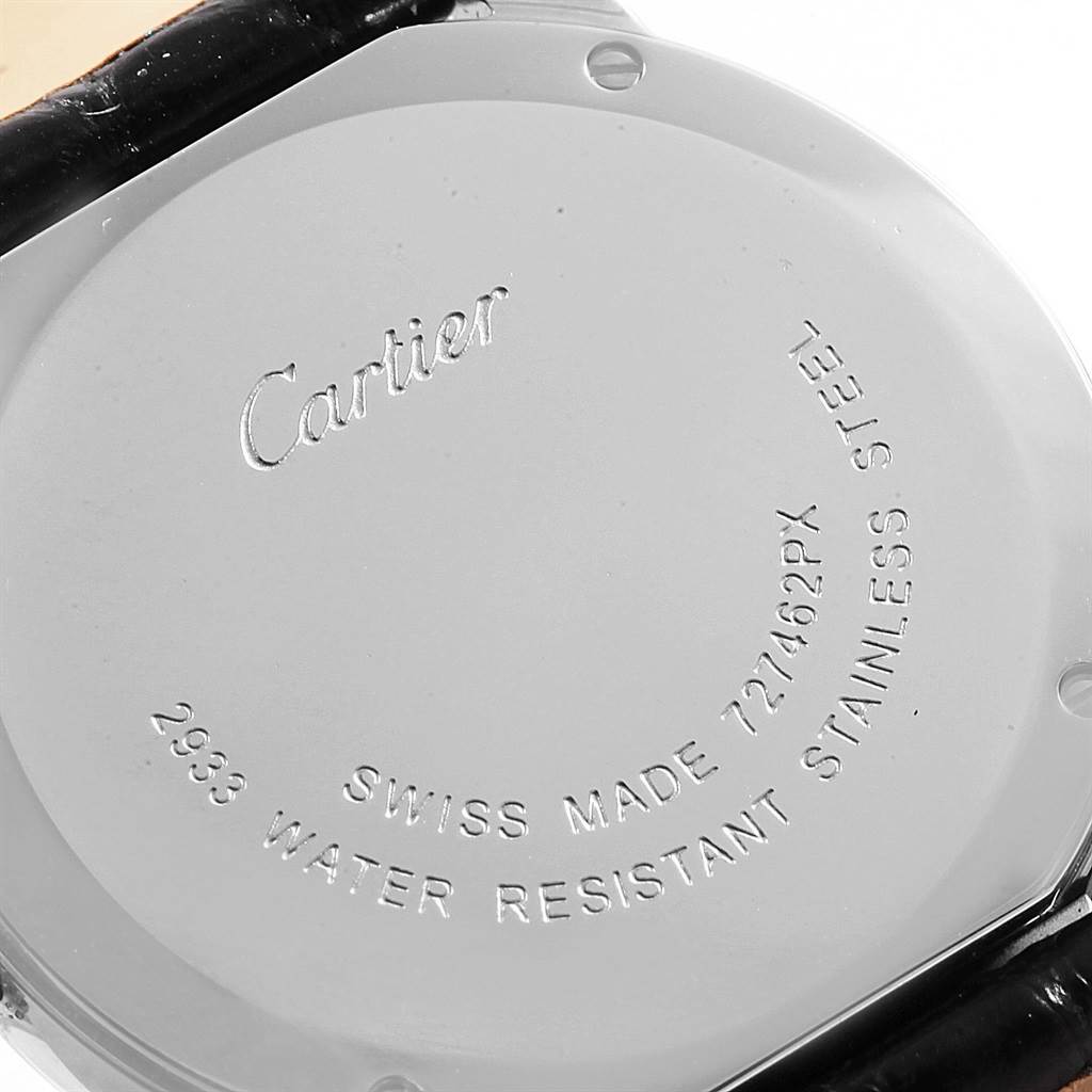 This image shows the back case of a Cartier Ronde W6700155 Women's Stainless Steel Silver Dial W6700155 Women's Stainless Steel Silver Dial model watch, highlighting the engraved brand name and specifications.