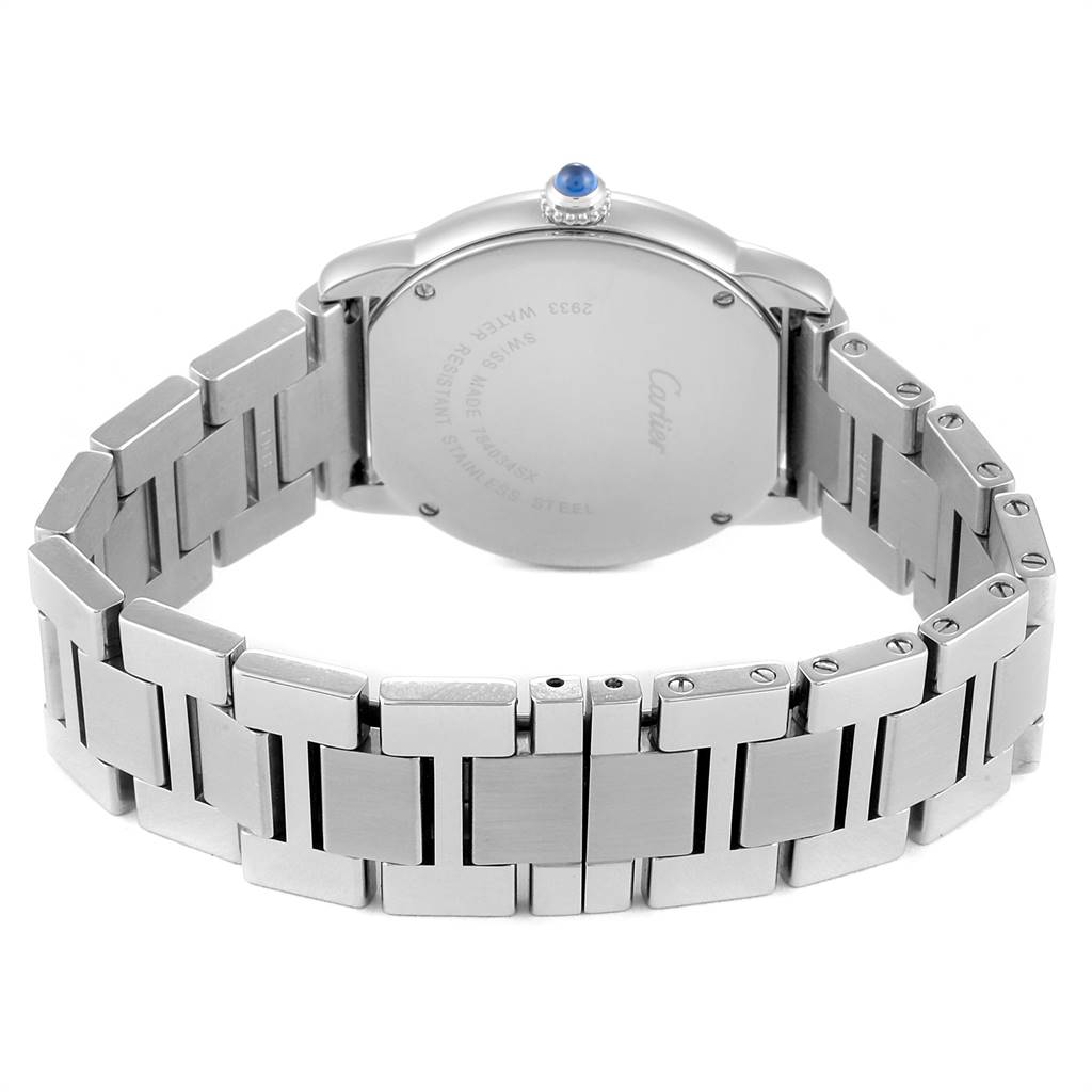 This image shows the back of the Cartier Ronde W6701004 Women's Stainless Steel Silver Dial W6701004 Women's Stainless Steel Silver Dial watch, highlighting the stainless steel bracelet and caseback.
