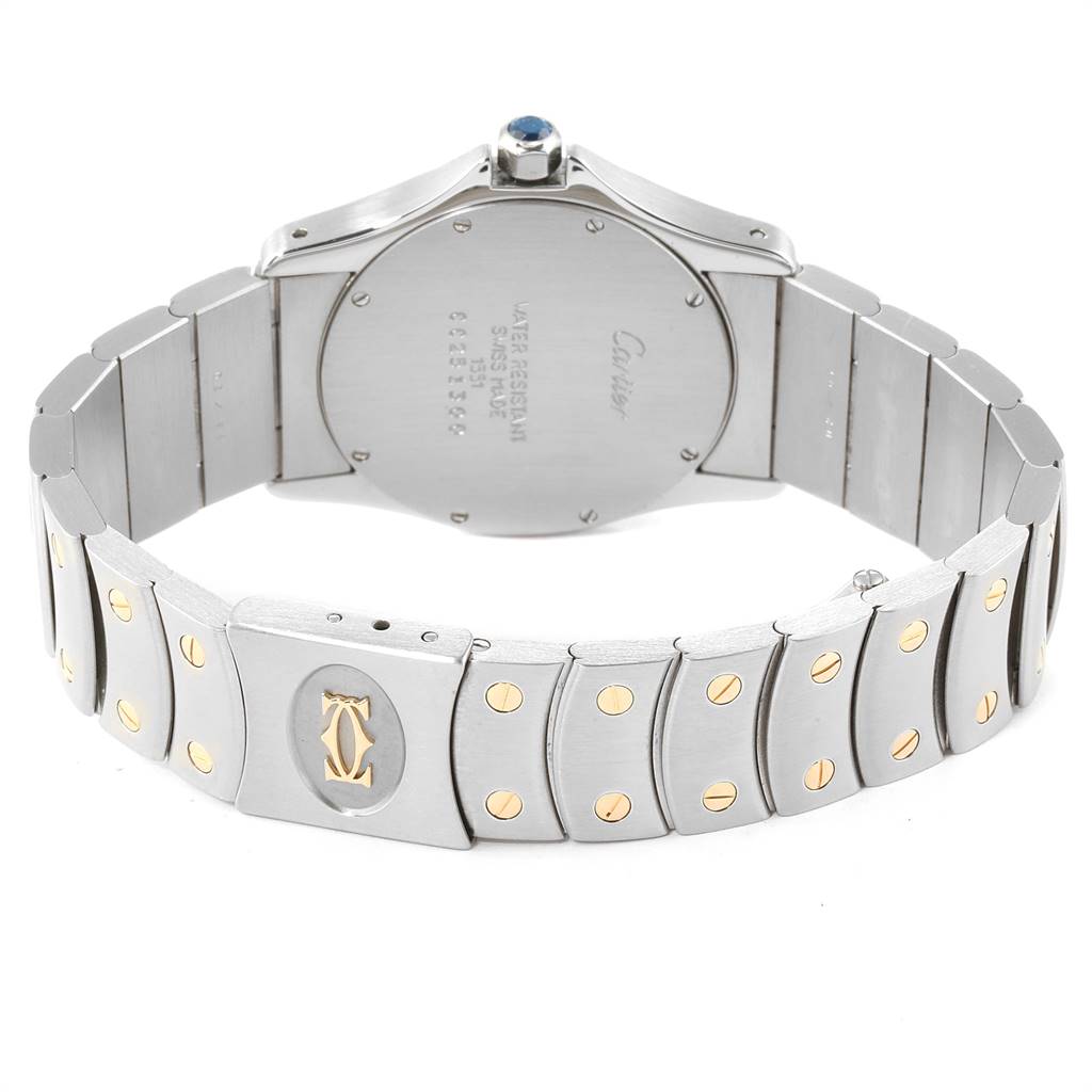 This image shows the back view and stainless steel bracelet of a Cartier Ronde W20028G1 Steel and Gold (two tone) Silver Dial W20028G1 Steel and Gold (two tone) Silver Dial watch.