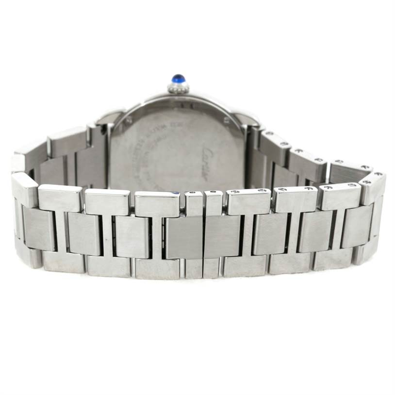 The image shows the back and bracelet of a Cartier Ronde W6701004 Women
s Stainless Steel Silver Dial W6701004 Women
s Stainless Steel Silver Dial watch, highlighting the clasp and case back.