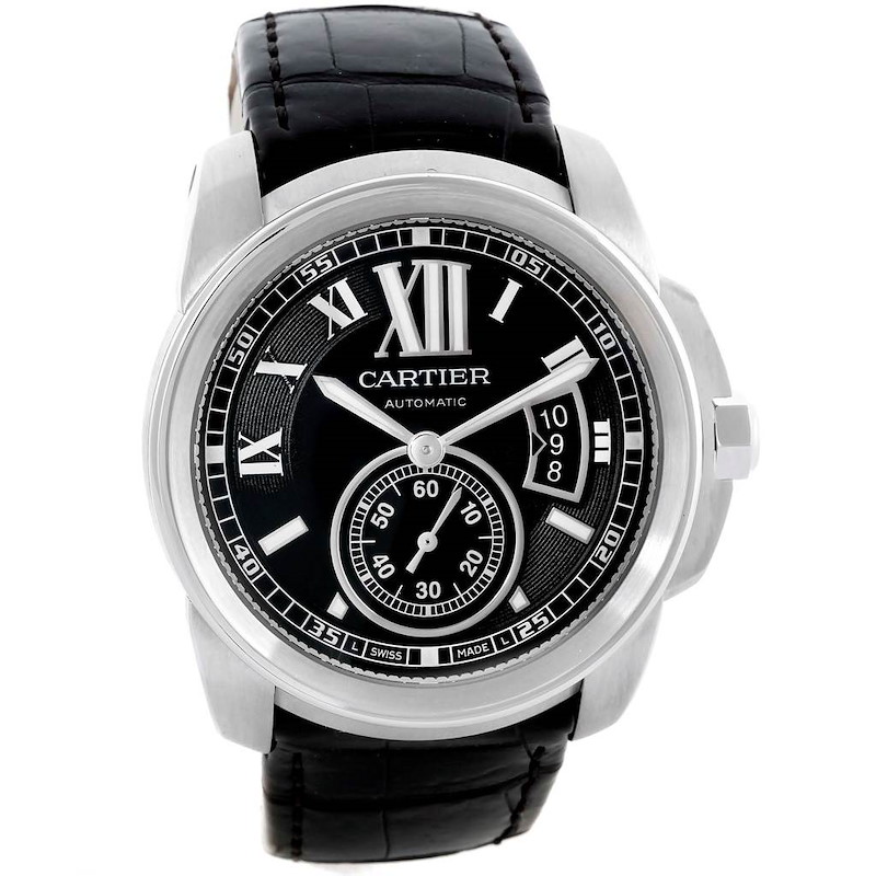 Cartier Calibre Steel Automatic Black Dial Mens Watch W7100041 SwissWatchExpo
