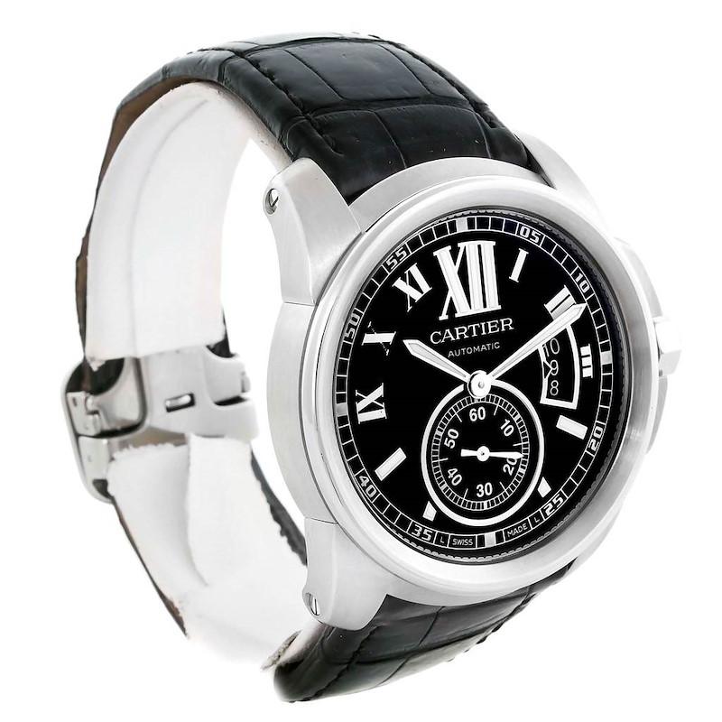 Cartier Calibre Steel Automatic Black Dial Mens Watch W7100041 SwissWatchExpo