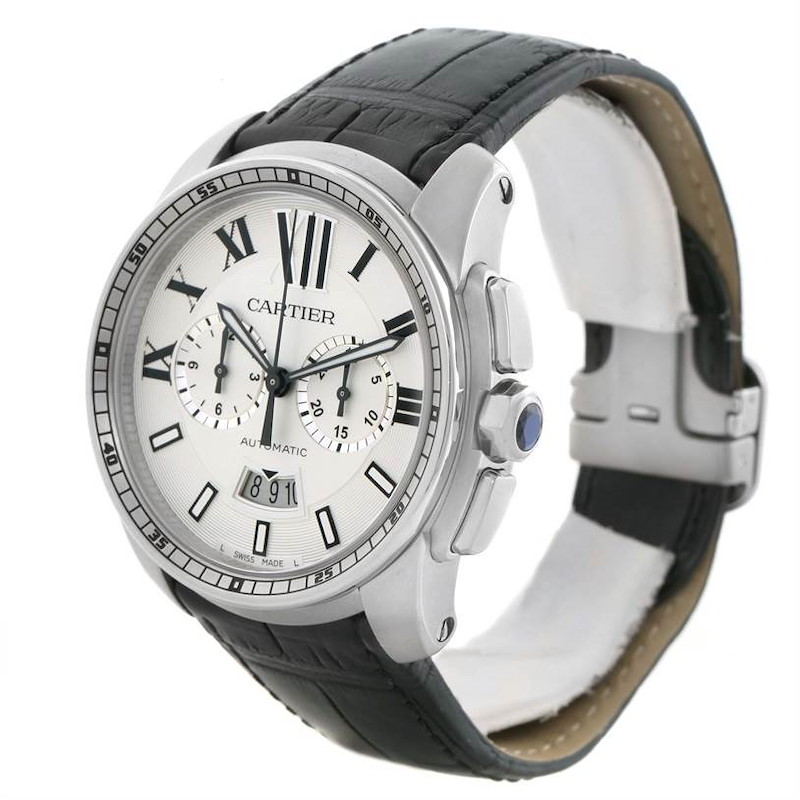 Cartier Calibre Chronograph Silver Dial Steel Mens Watch W7100046 SwissWatchExpo