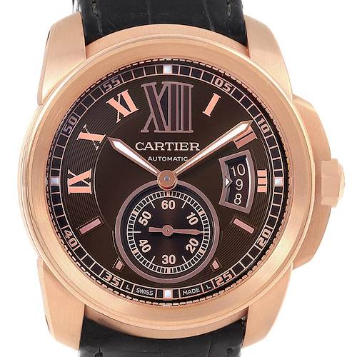 Photo of Cartier Calibre Rose Gold Brown Dial Automatic Mens Watch W7100007