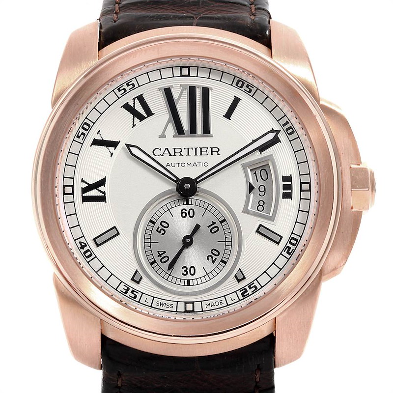 Cartier Calibre Rose Gold Silver Dial Automatic Mens Watch W7100009 SwissWatchExpo