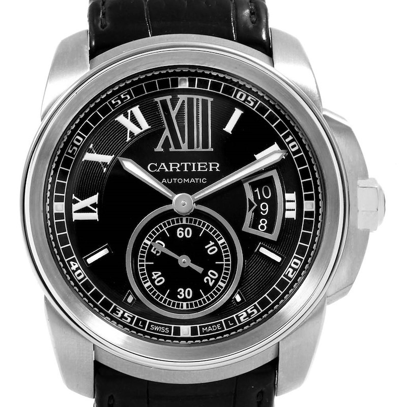 Cartier Calibre Steel Automatic Black Dial Mens Watch W7100014 SwissWatchExpo