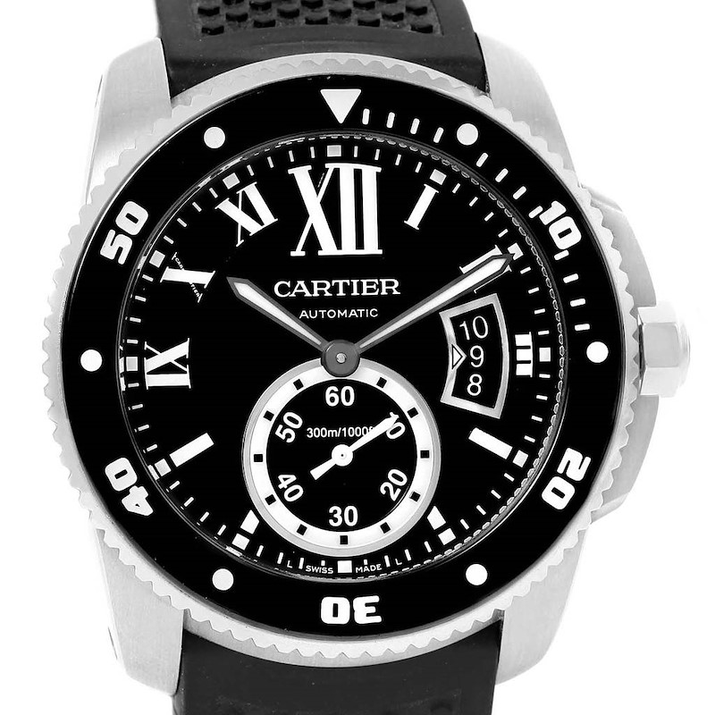 Cartier Calibre Diver Rubber Strap Mens Watch W7100056 Box Papers SwissWatchExpo