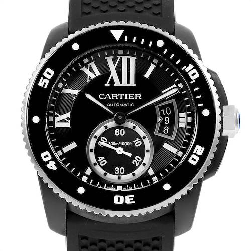 Photo of Cartier Calibre Diver Black Rubber Steel Mens Watch WSCA0006 Box Papers