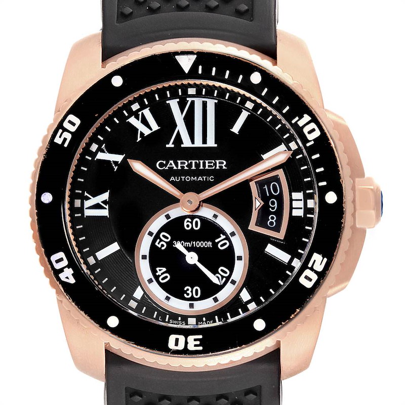 Cartier Calibre Rose Gold Black Dial Automatic Mens Watch W7100052 SwissWatchExpo