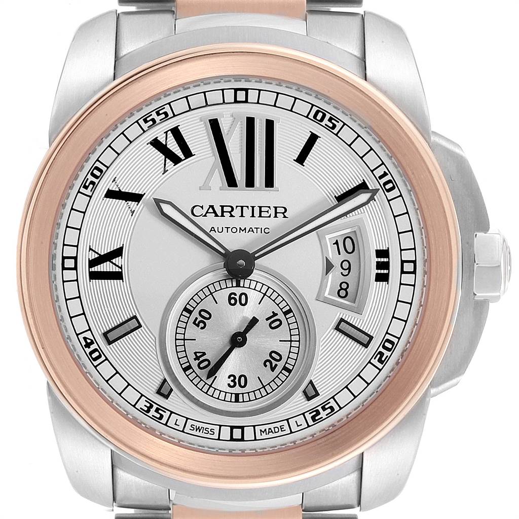 cartier calibre de cartier rose and steel mens