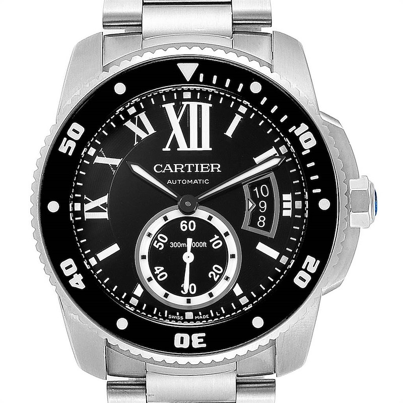 Calibre De Cartier Black Dial Automatic Steel Mens Watch W7100057 SwissWatchExpo
