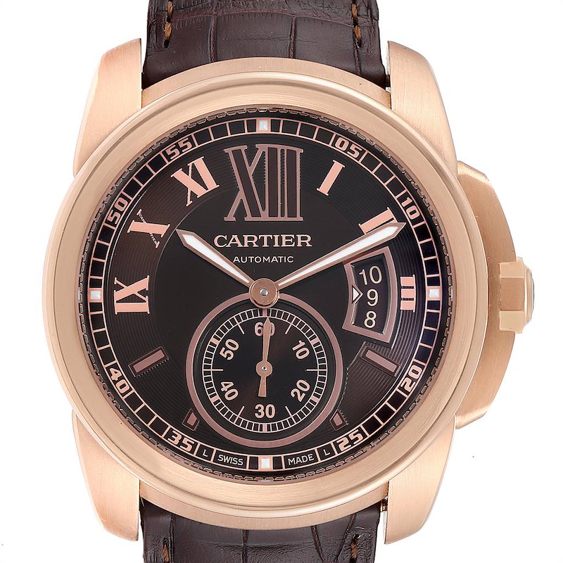 Cartier Calibre Rose Gold Brown Dial Automatic Mens Watch W7100007 SwissWatchExpo