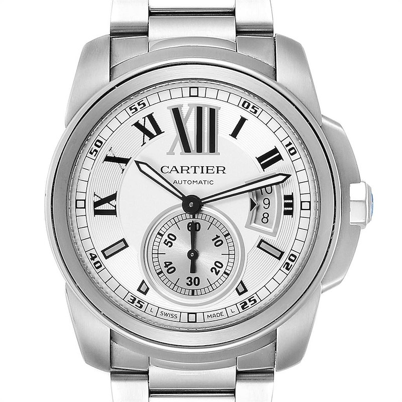 Calibre De Cartier Silver Dial Steel Automatic Mens Watch W7100015 SwissWatchExpo