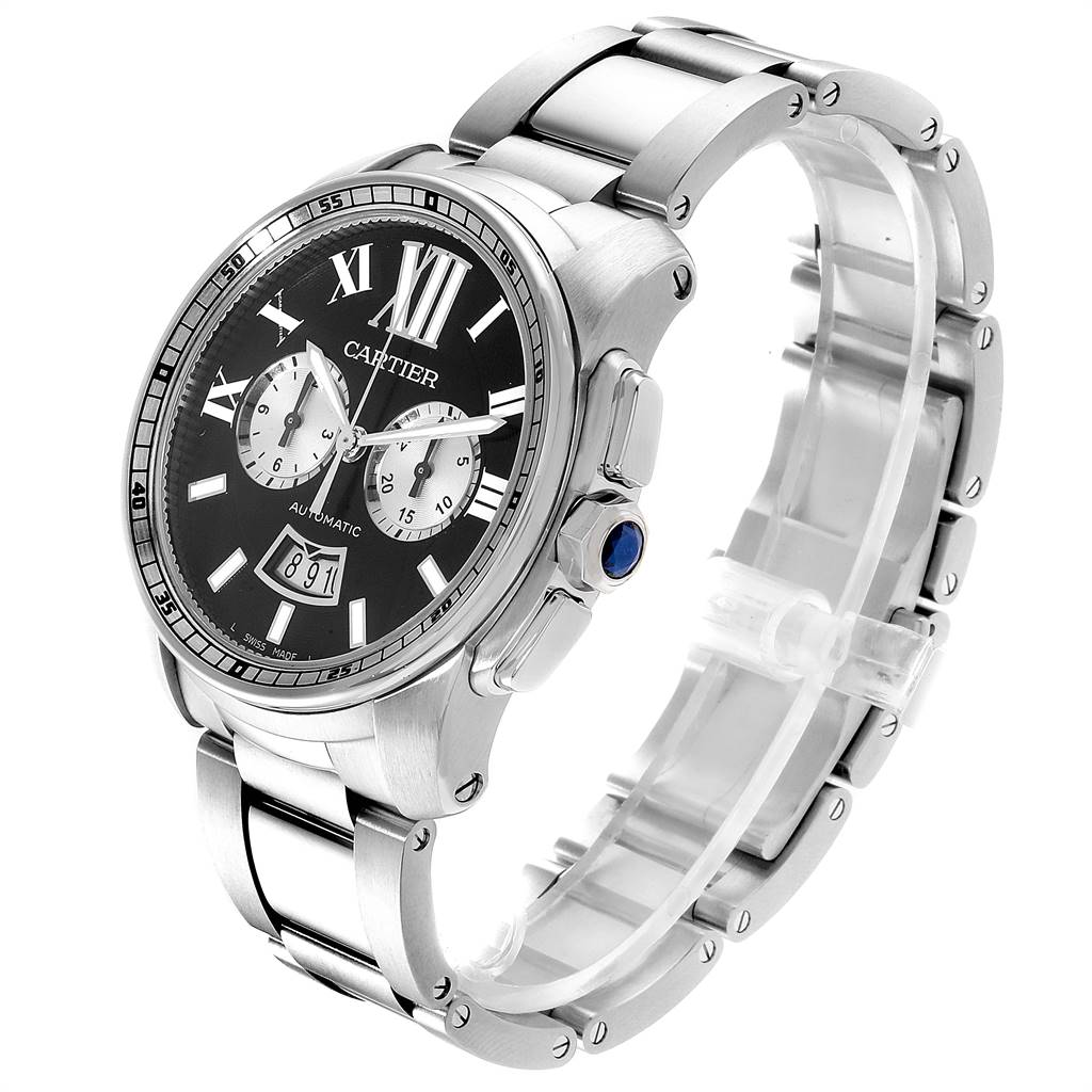 Cartier Calibre Black Dial Cronograph Steel Mens Watch W7100061 ...