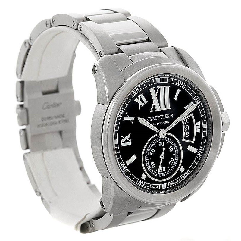 Cartier Calibre Steel Black Dial Mens Watch W7100016 SwissWatchExpo