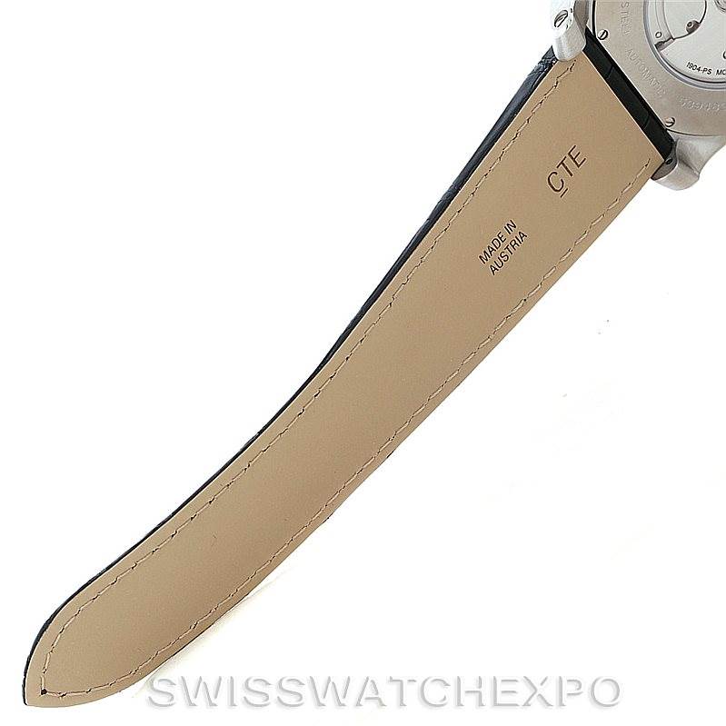 This image shows the back of the strap and part of the case of a Calibre de Cartier watch by Cartier.