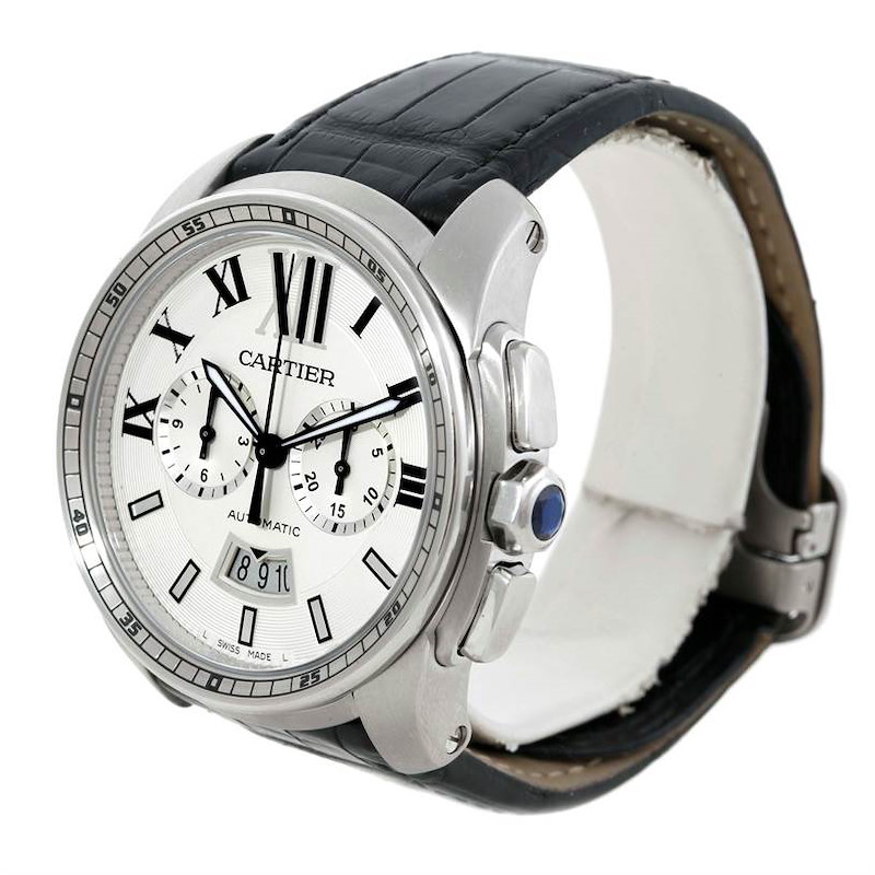 Calibre De Cartier Steel Chronograph Mens Watch W7100046 SwissWatchExpo
