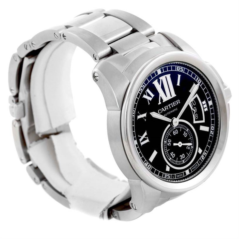 Cartier Calibre  Stainless Steel Black Dial Mens Watch W7100016 SwissWatchExpo