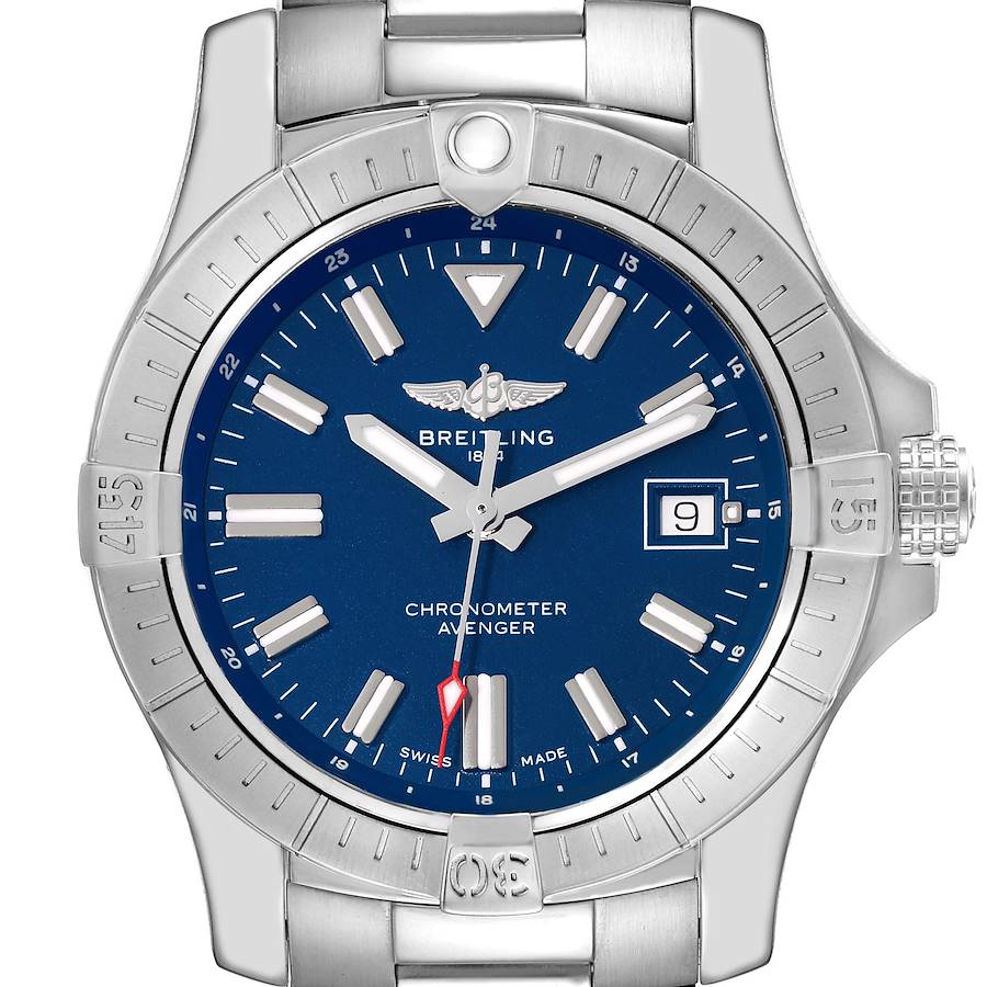 Breitling Avenger Blue Dial Stainless Steel Mens Watch A17318 Box Card SwissWatchExpo