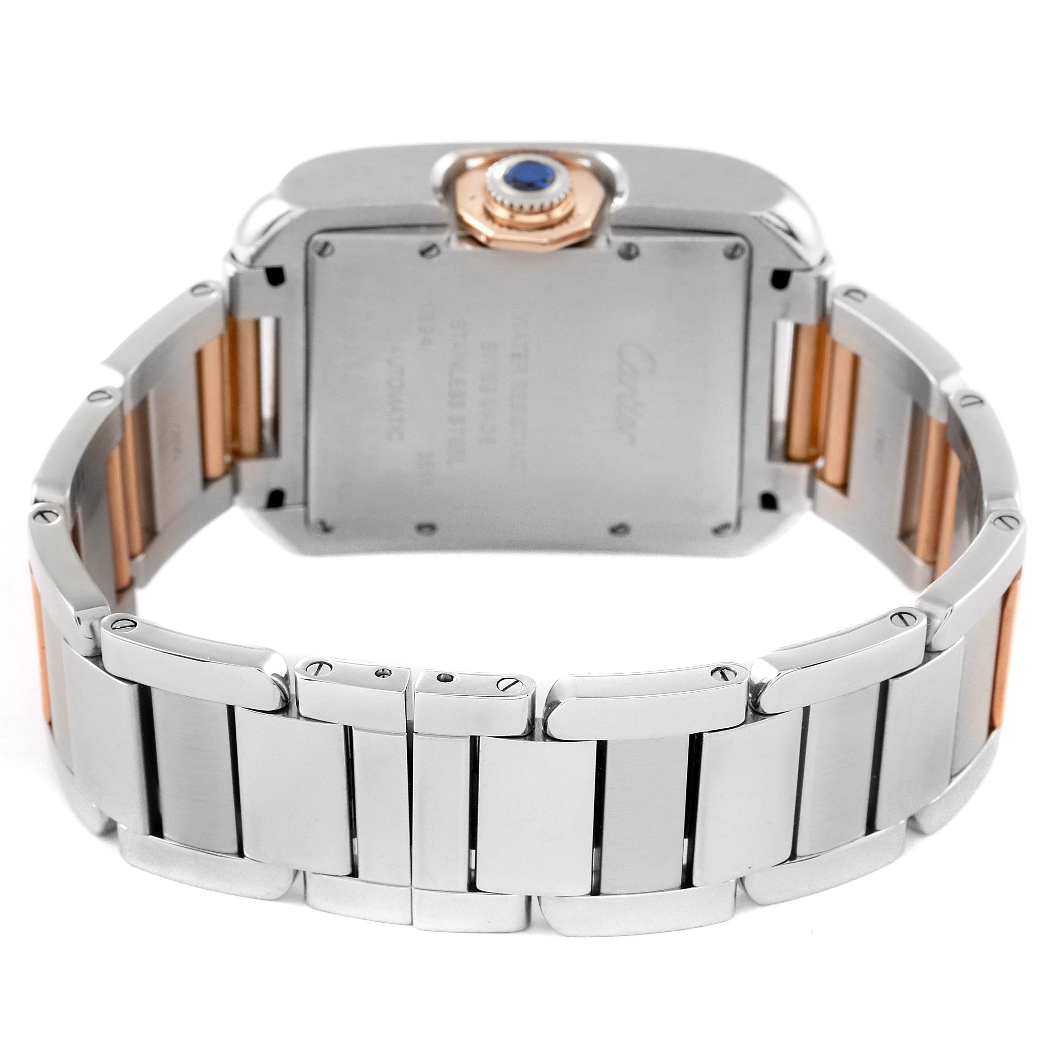 This image shows the back case and bracelet of a Cartier Tank Anglaise W5310007 Men
s Steel and Gold (two tone) Silver Dial W5310007 Men
s Steel and Gold (two tone) Silver Dial watch.