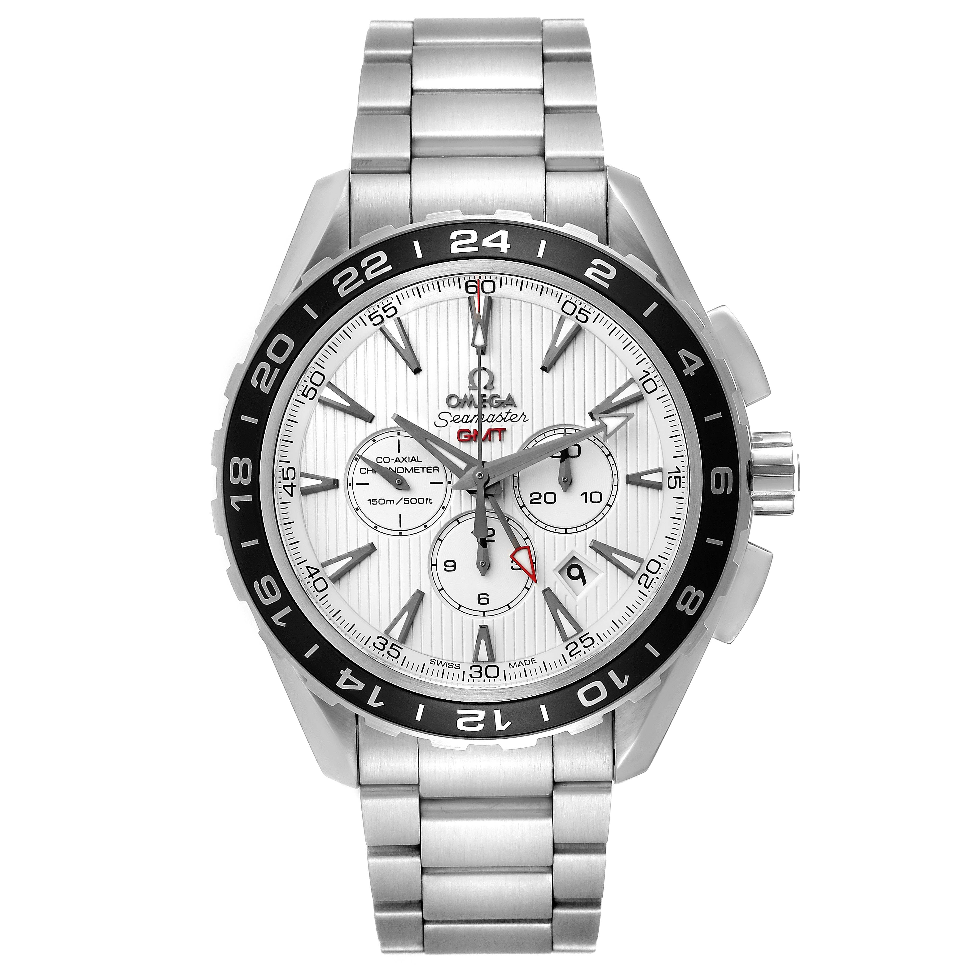 The image shows a front view of the Omega Seamaster 231.10.44.52.04.001 Men
s Stainless Steel White Dial 231.10.44.52.04.001 Men
s Stainless Steel White Dial watch, displaying its dial, hands, bezel, and stainless steel bracelet.