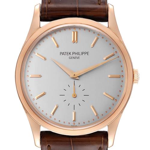 Photo of Patek Philippe Calatrava 18k Rose Gold Silver Dial Mens Watch 5196 Papers